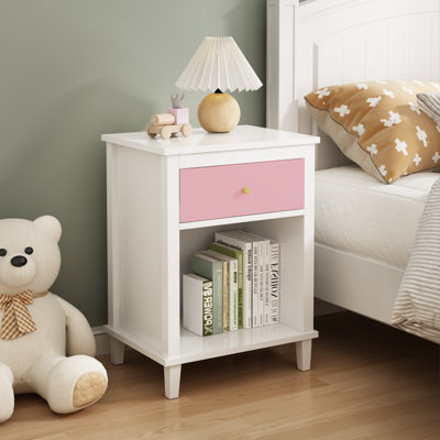 26.77''H Wooden Nightstand with One Drawer One Shelf for Kids, Adults