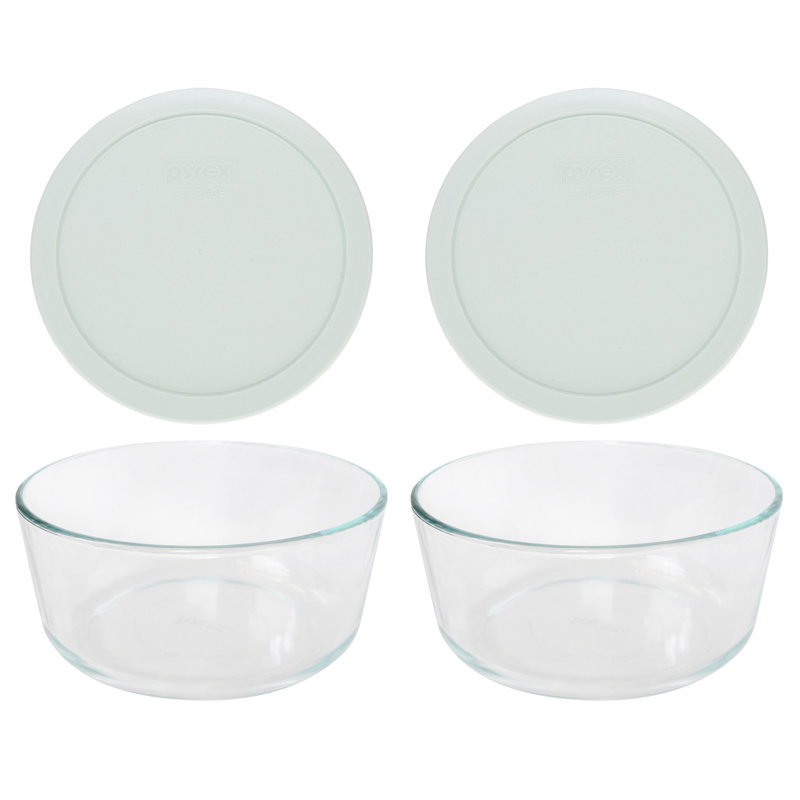 Pyrex (2) 7203 7-Cup Glass Bowls & (2) 7402-PC 6/7, Vert sauge