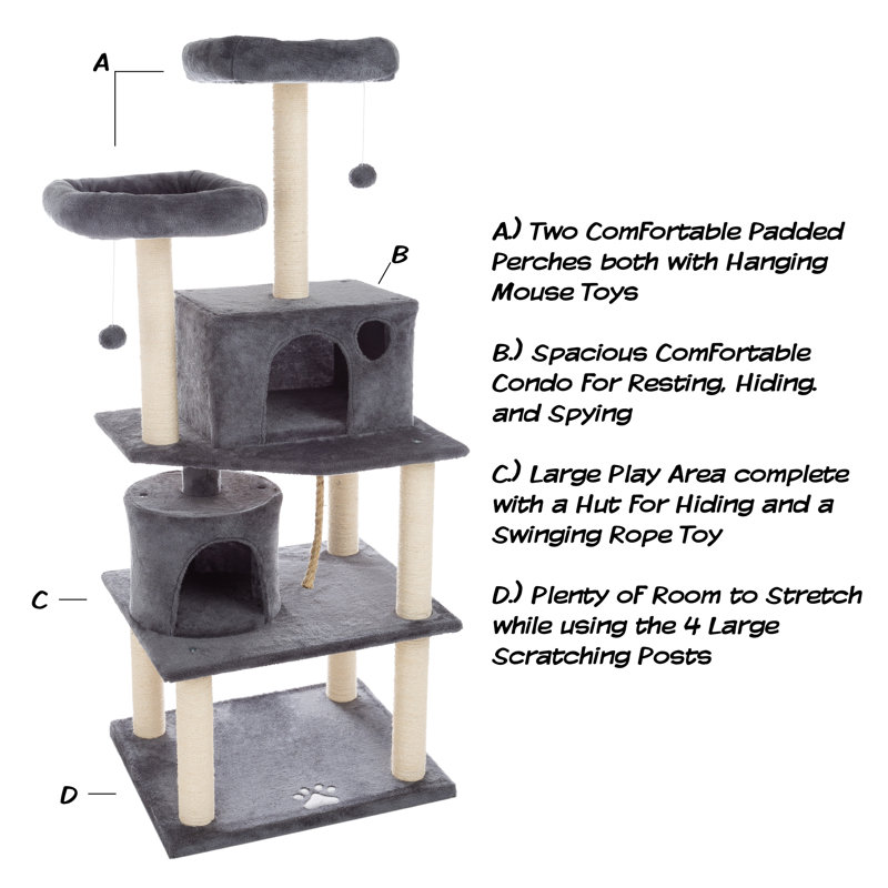 Gray 5-Tier Cat Tower with Sisal Scratch Posts
