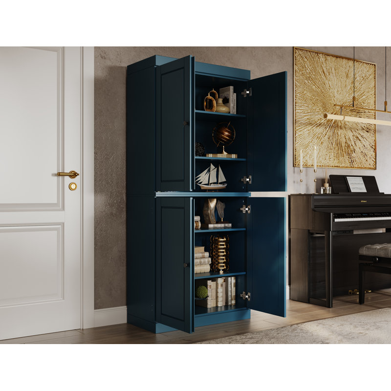 Bibliothèque à 6 tablettes en bois massif l 32 "x H 71,5" Arreana, Bleu sarcelle