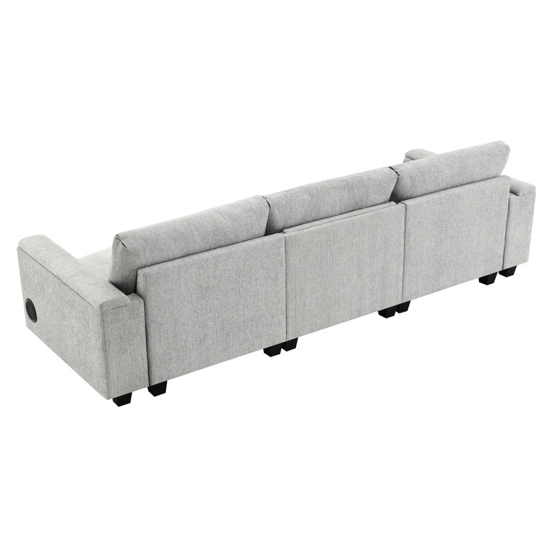 Canapé en chenille avec porte-gobelets, rangement pour accoudoirs cachés et rangement pour table modulaire, haut-parleur