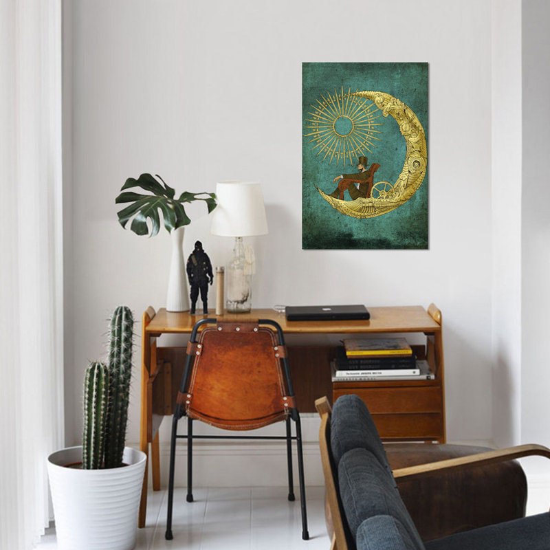 « moon travel », impression sur toile, H 40 po x l 26 po x P 1,5 po, Toile tendue, Pas de tapis