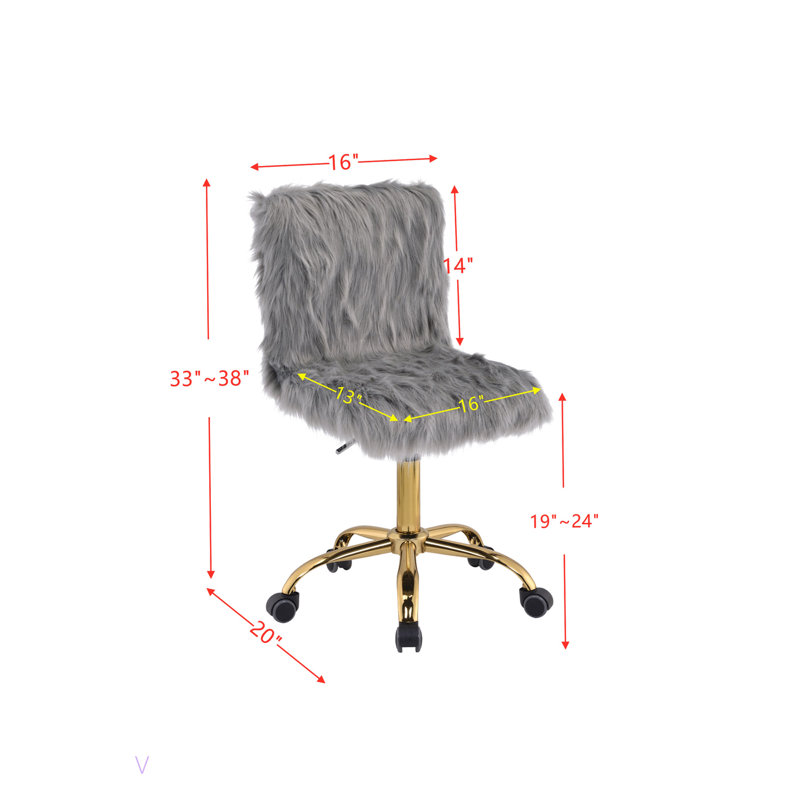 Chaise de bureau en fausse fourrure grise et finition dorée