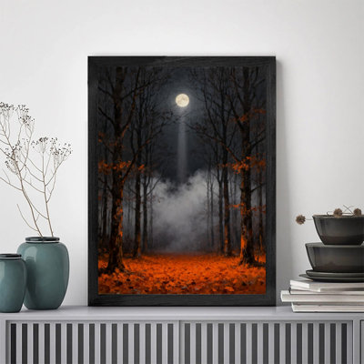 Black Framed Gothic Moonlit Forest Wall Art, Vintage Dark Whimsical Frame Print