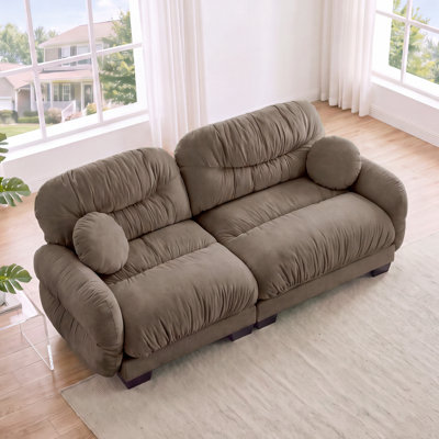 Canapé modulaire de 82 po avec 2 coussins décoratifs et 2 coussins décoratifs plissés en chenille moderne avec siège de 24 po de profondeur et siège profond de 24 po pour le salon