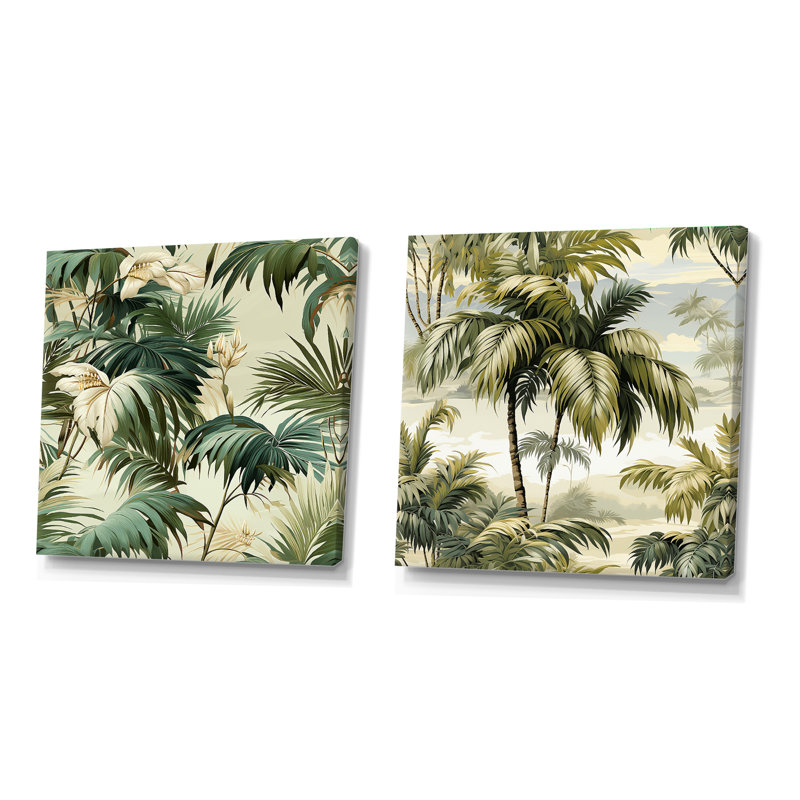 Coplyn - Ensemble de 2 collages carrés tropicaux, H 16 po x l 33 po, Toile tendue