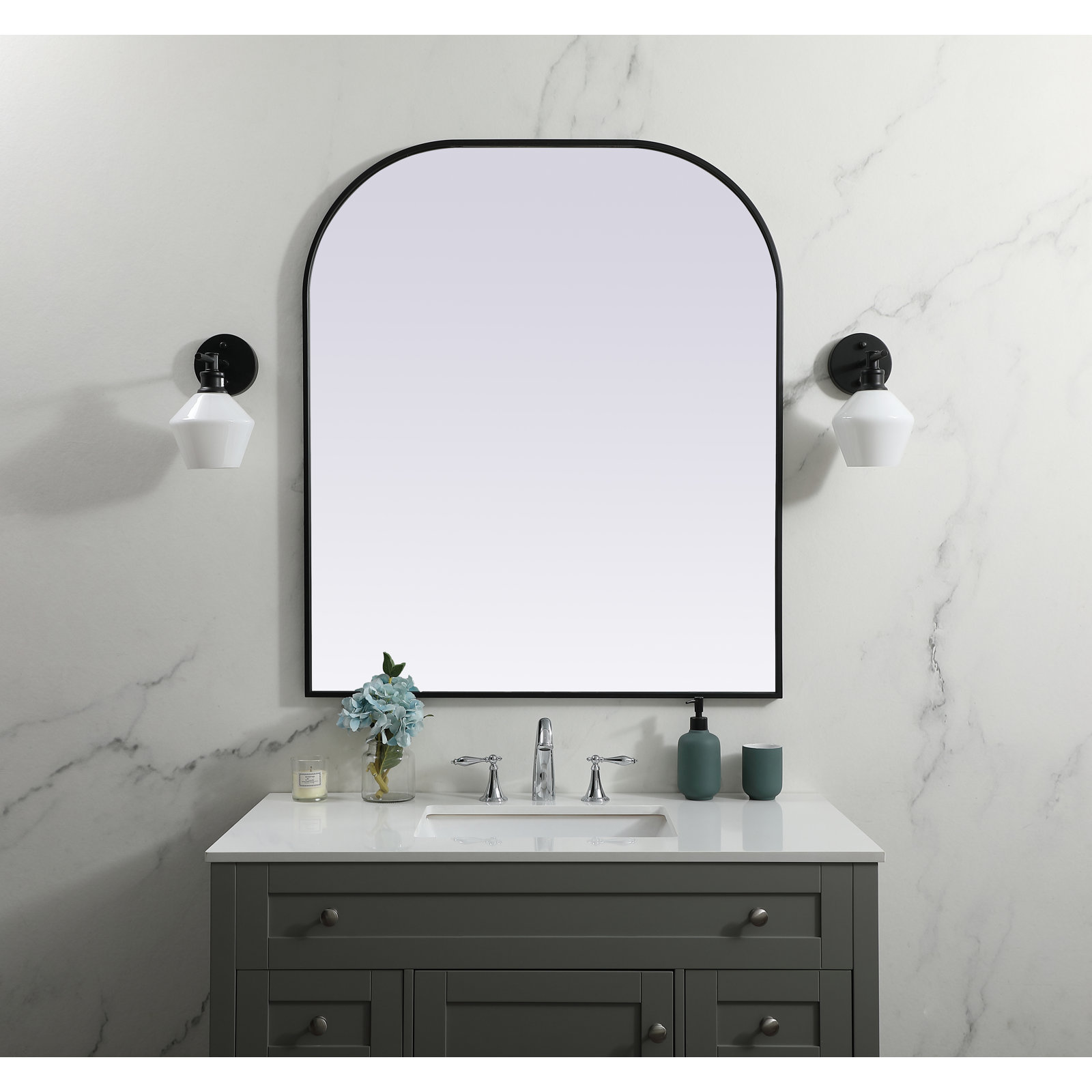 Sabine Metal Wide Arch Wall Mirror, Black, 42" x 36"