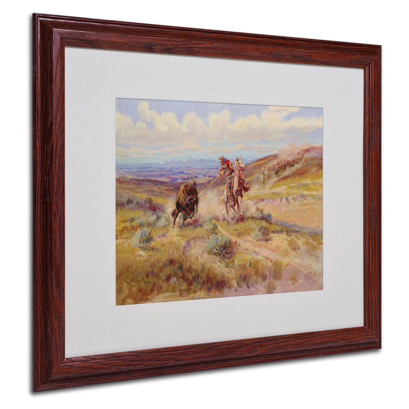 « the spearing a buffalo 1925 » par charles d’olivier, reproduction d’art encadrée, H 16 po x l 20 po x P 0,5 po, Brun