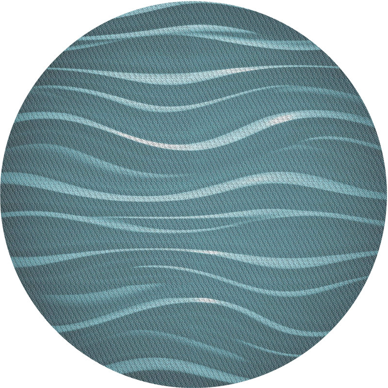 Laine et polyester bleu marine abstraits tissé à la machine Tapis décoratif, Rond 8 pi