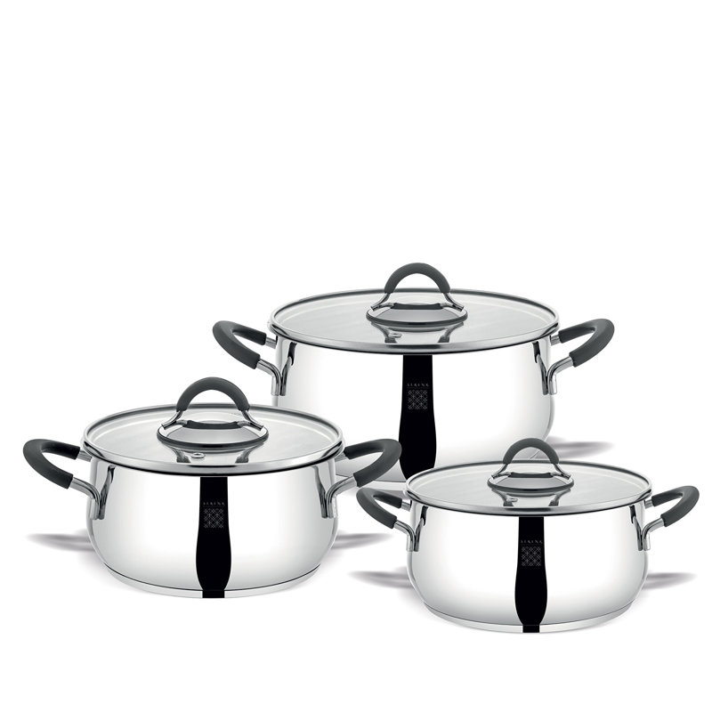 Ensemble de 6 pièces de batterie de cuisine empilables Serenk Modernist en acier inoxydable 18/10 avec couvercles en verre