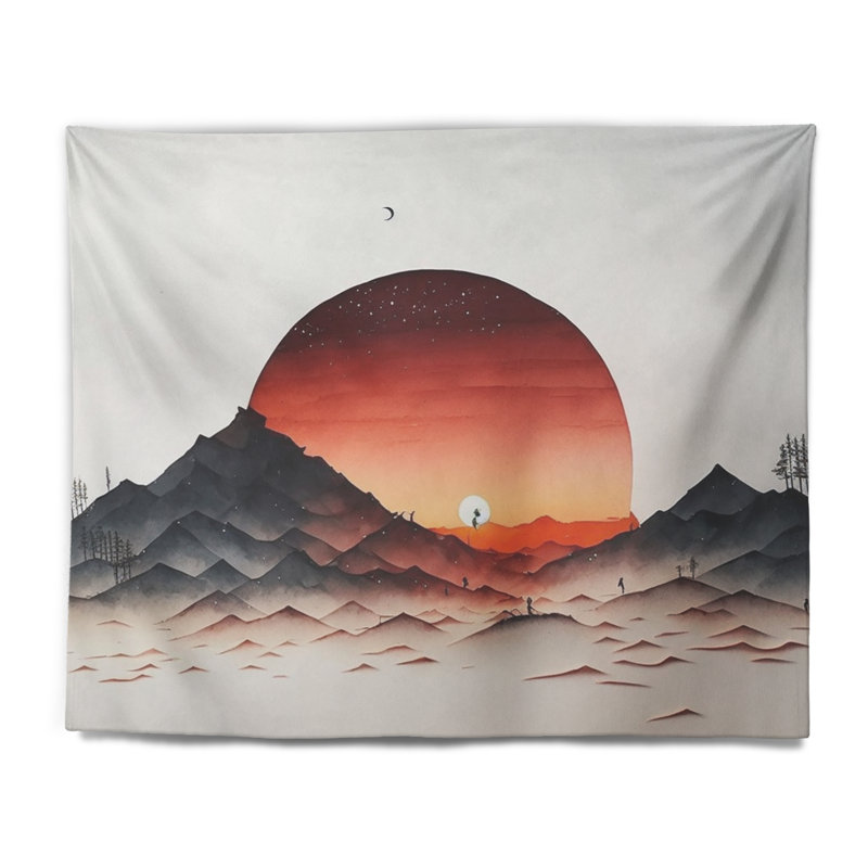 Tapisserie murale Epic Red Moon Sunset II - paysage de montagnes, H 32 po x l 39 po