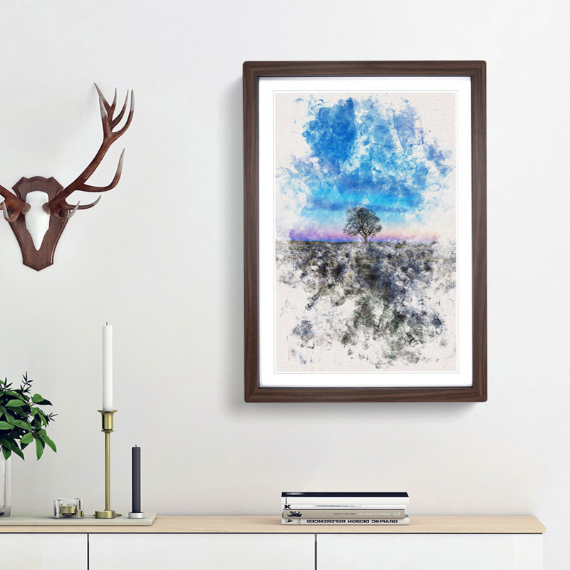Tree Under a Purple Sky - Picture Frame Painting Print, 33cm H x 24cm W x 2cm D, Walnut Framed