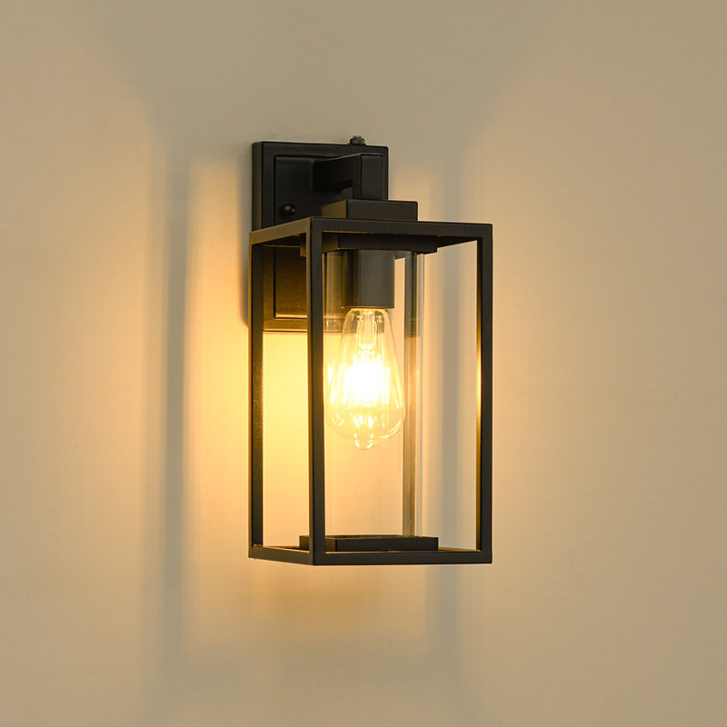 1 - Light Ip23 Rectangle Lantern Outdoor Wall Light With Glass