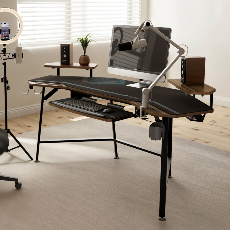 Inbox Zero Mariandi 72" Studio Desk with Keyboard Tray, Walnut/Black