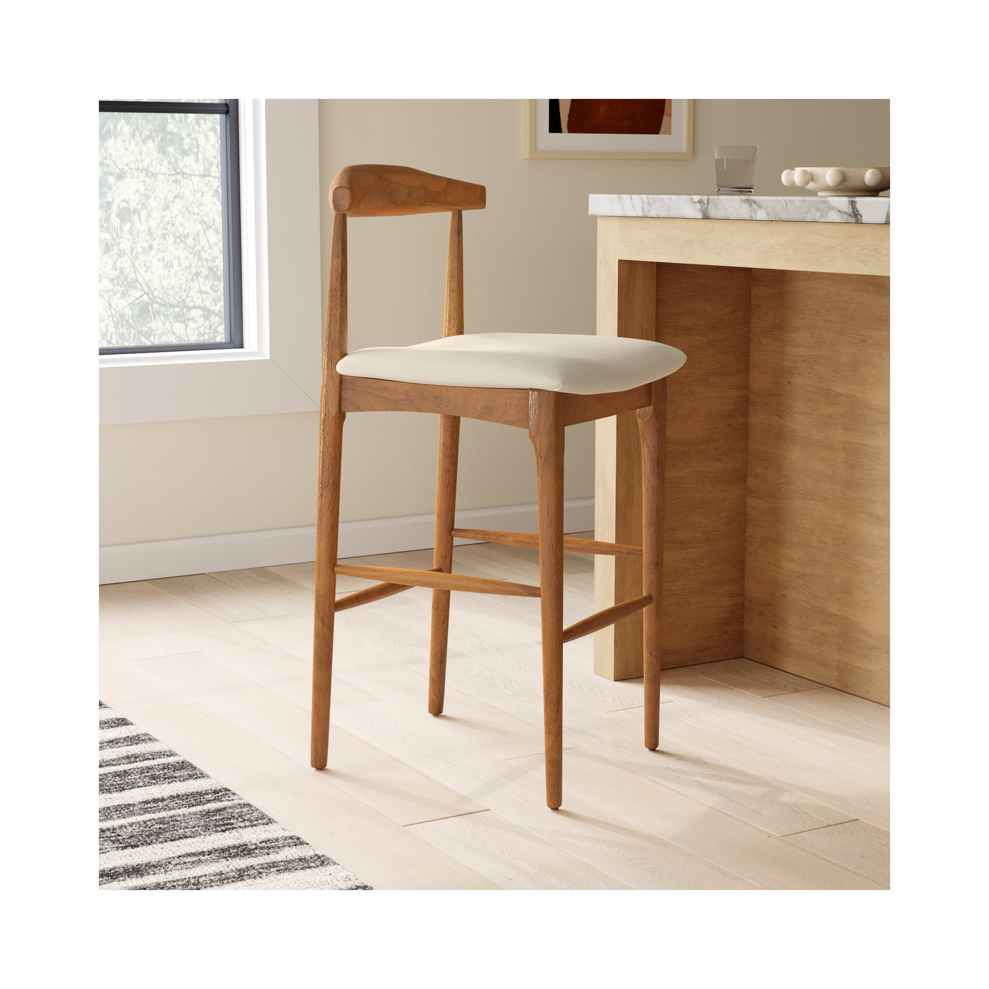 Hank Counter/Bar Stool, Bar Stool (29.6" Seat Height), Cream, Walnut