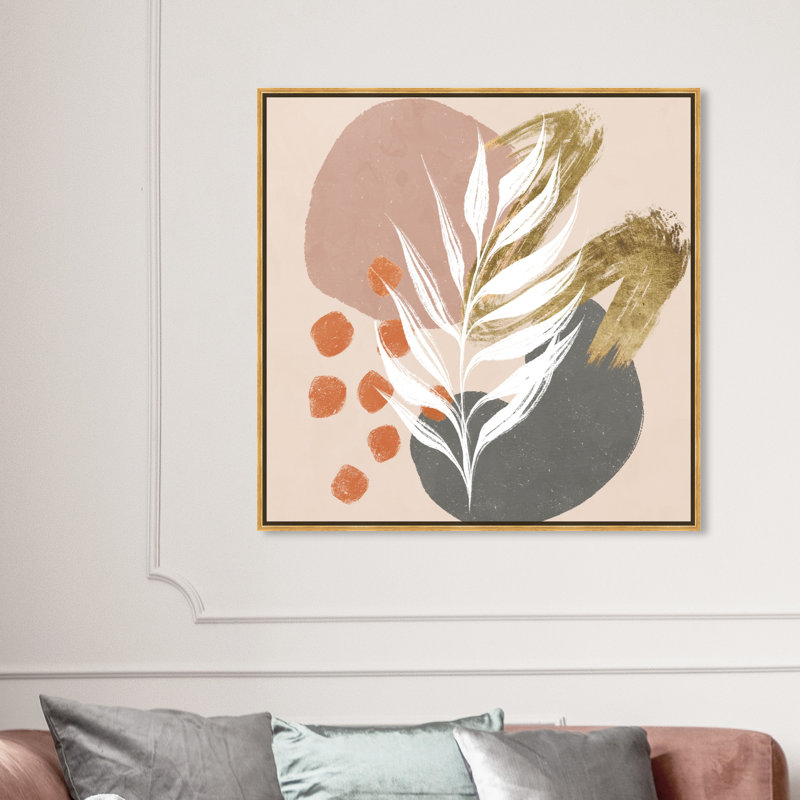 Circles And Brush Strokes Botanical Painting Painting, 40" H x 40" W, Gold Floater Framed