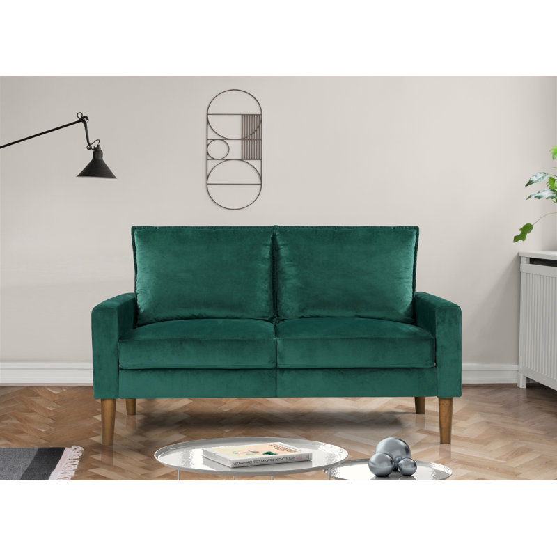 Ediline Velvet Square Arm Sofa, Green Velvet, 29.5"H x 70"W x 31"D 
