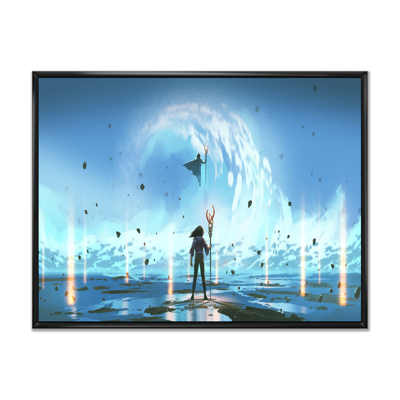 Jeu vidéo Ocean Poseidon Knights - reproduction sur toile, H 30 po x l 40 po x P 1,5 po, Cadre flottant noir