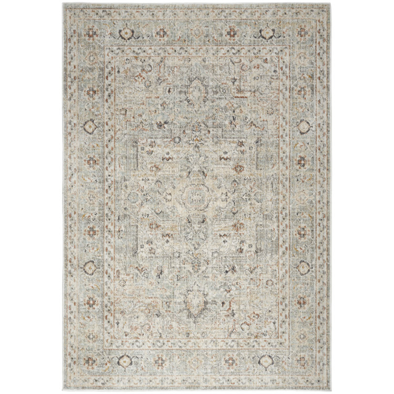 Light Grey Floral Synthetic Rectangular 5' x 7' Area Rug