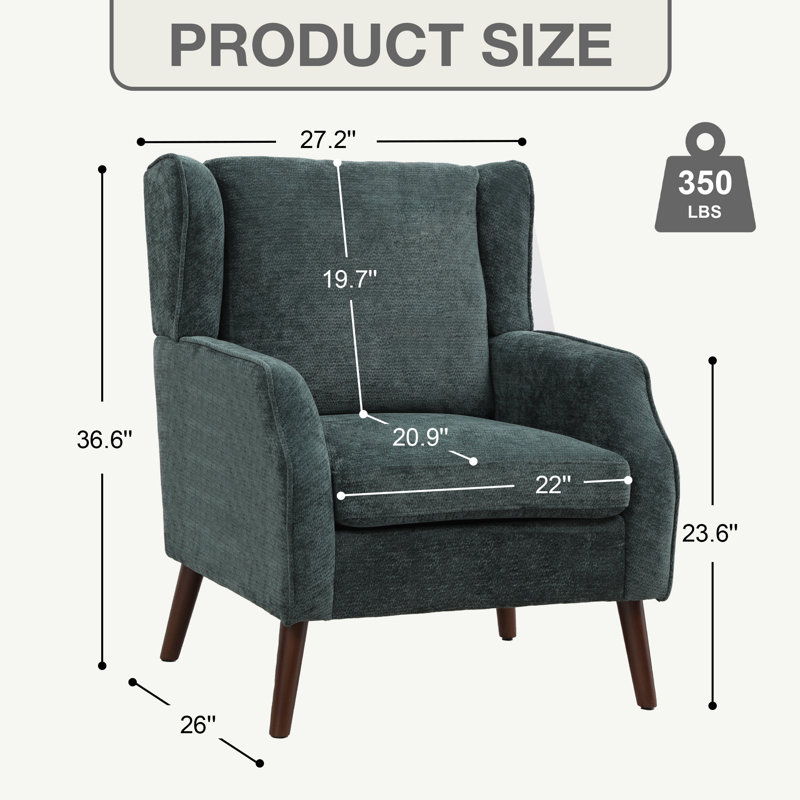 Élégant fauteuil d'appoint à oreilles avec accoudoirs droits contemporains, Vert