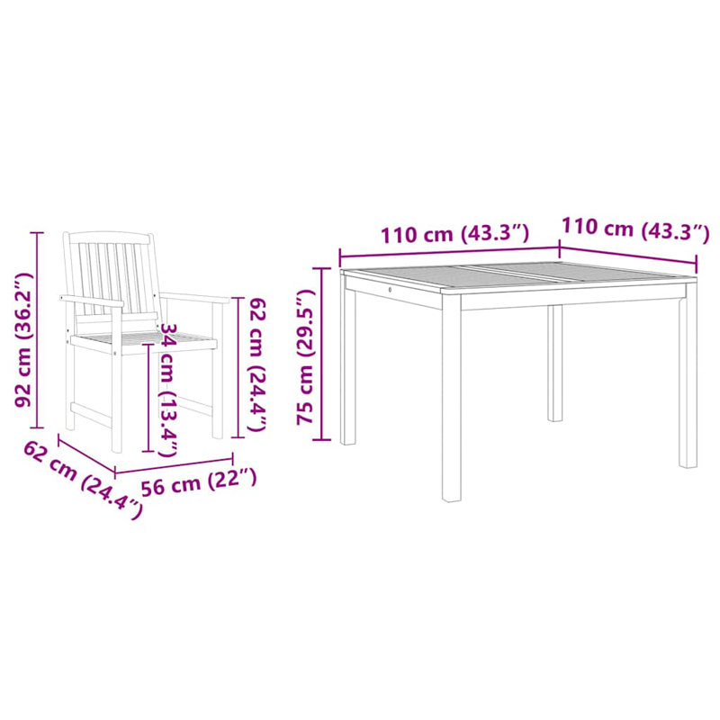 4 - Person Wood Patio Dining Set with Square Table
