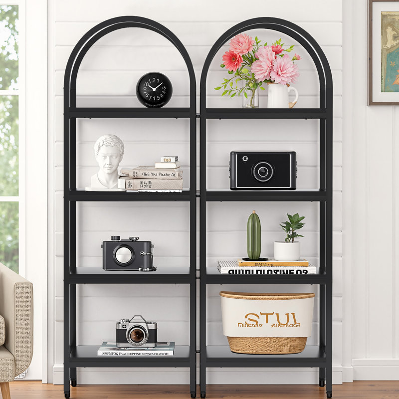 Laddie Arched Bookcase, 4-Tier Storage bookshelf, Black
