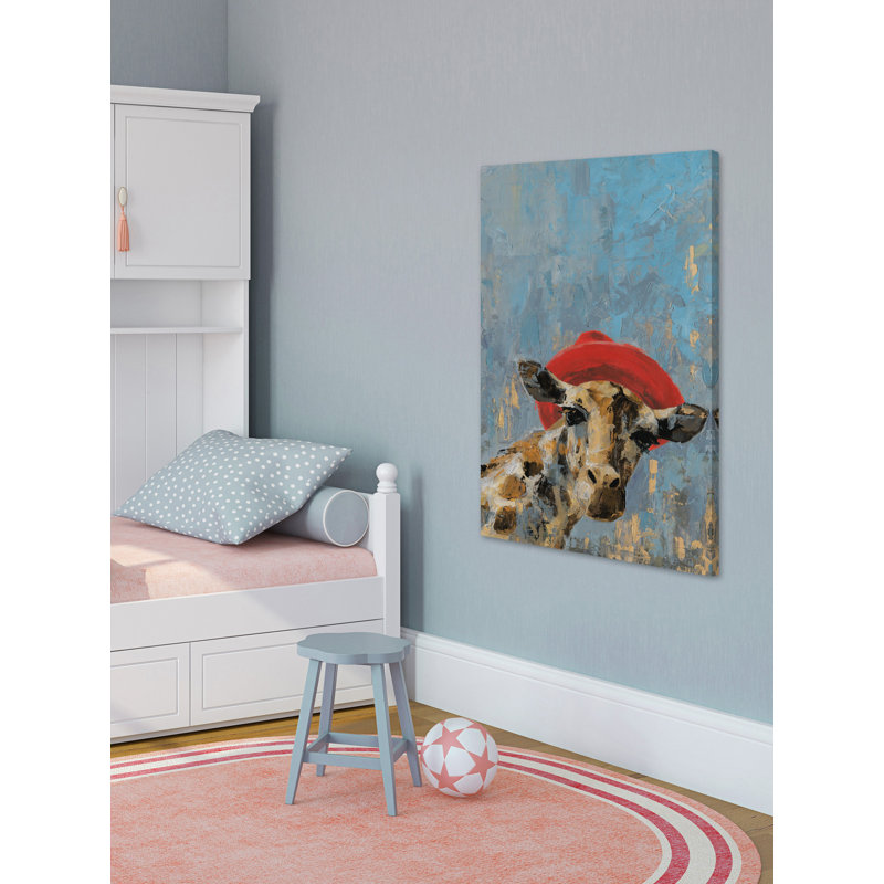 «Giraffe's Red Hat», reproduction d'art sur toile tendue, H 12 po x l 8 po x P 1,5 po