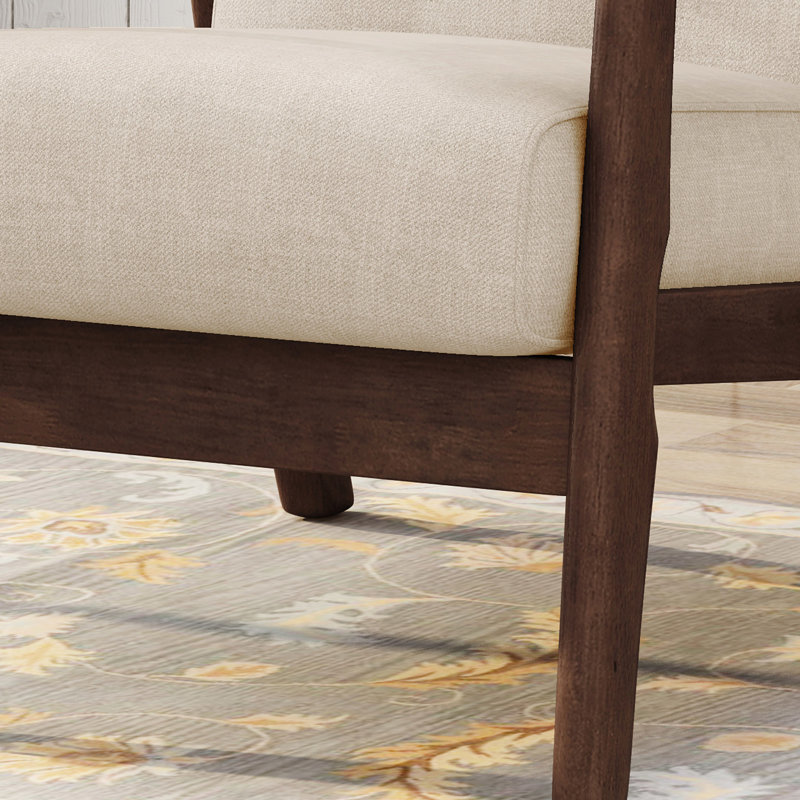Chaise d'appoint Mid-Century, fauteuil rembourré avec structure en bois d'hévéa brun et support solide, Beige