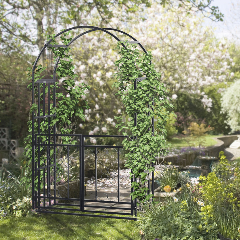 Jardin en métal avec portes doubles et dispositif de verrouillage, idéal pour une fête de mariage, portes grises 81 à 81 po, décoration idéale pour arche de fête, couleur