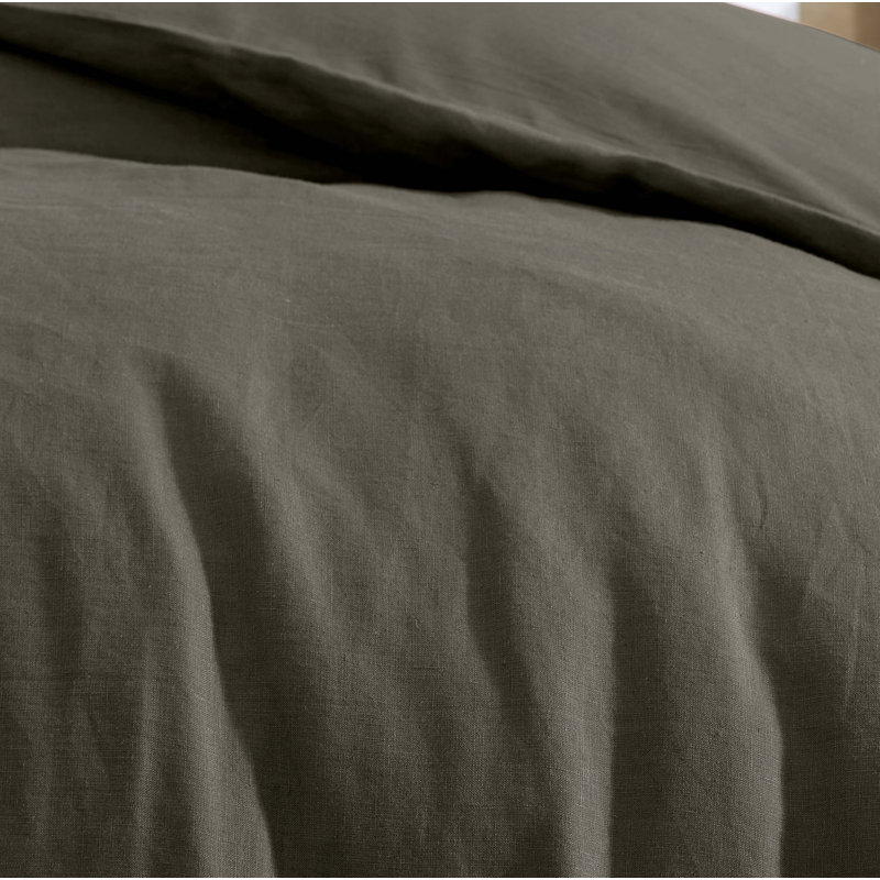 Ensemble d'édredon en lin 3 pièces Flanary Hilma, Édredon très grand et 2 très grandes taies déc, Gris anthracite