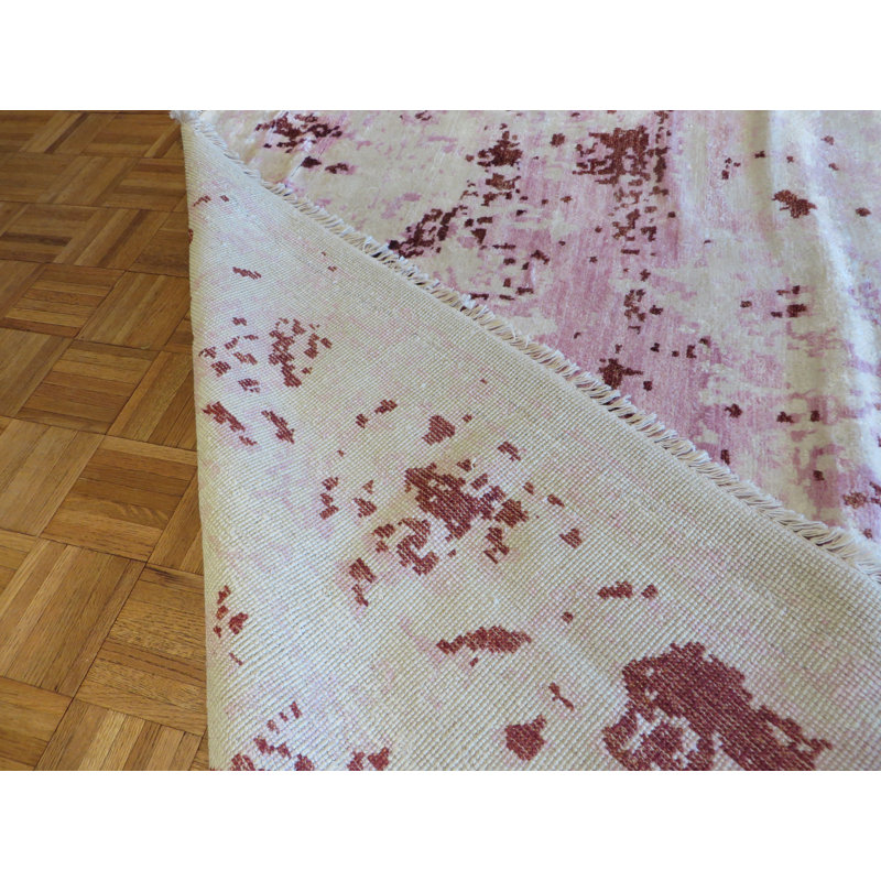 Tapis unique en laine noué à la main mauve / ivoire 7 pi 11 po x 10 pi Mahmood