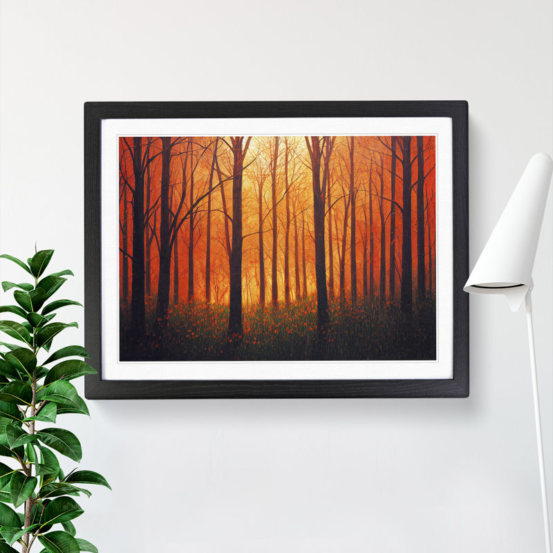 Autumn Forest At Sunset Vol.2 - Single Picture Frame Print, Black , 46cm H x 64cm W
