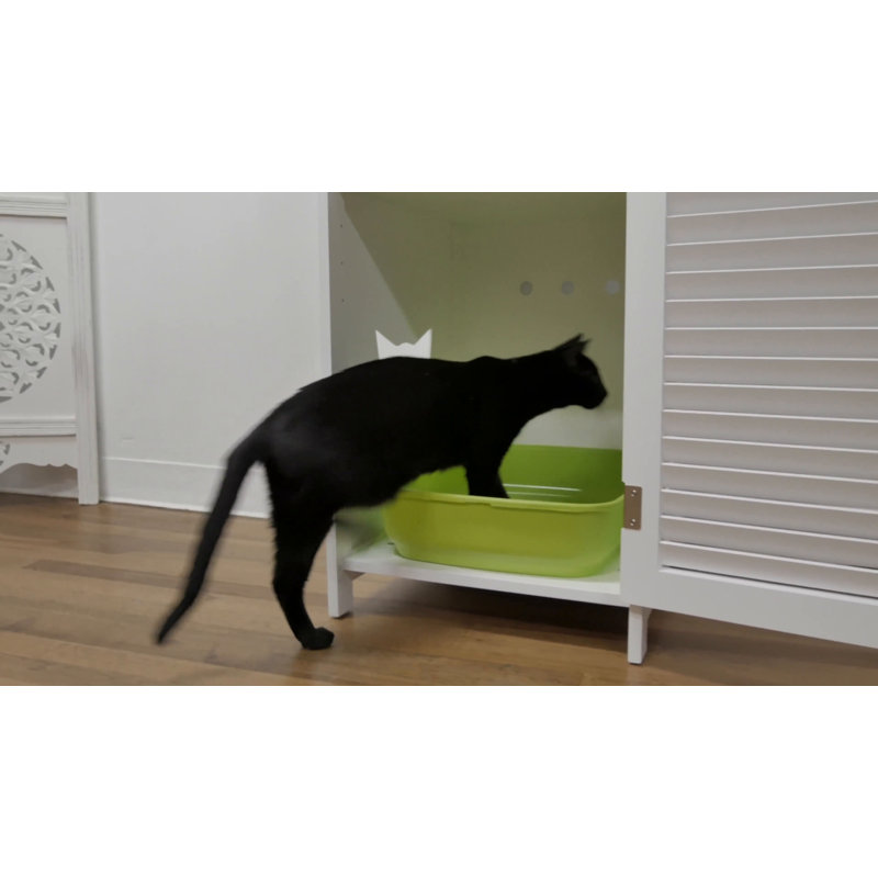 White Shutter Style Cat Litter Enclosure Cabinet with Storage