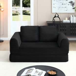 Corduroy Upholstered Sleeper Sofa Convertible Compression Couch Bed With 2 Pillows - No Assembly Required