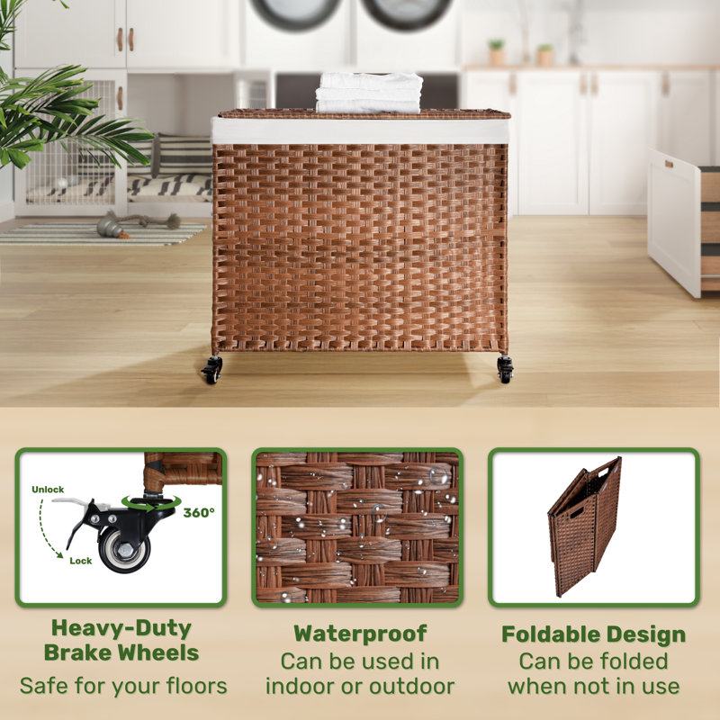 Wicker Laundry Hamper with Handles, Brown
