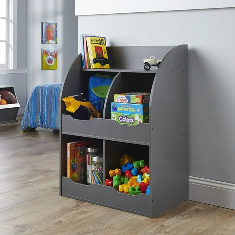 Charcoal MDF Kids Toy Storage Cubby with Bins and Shelf