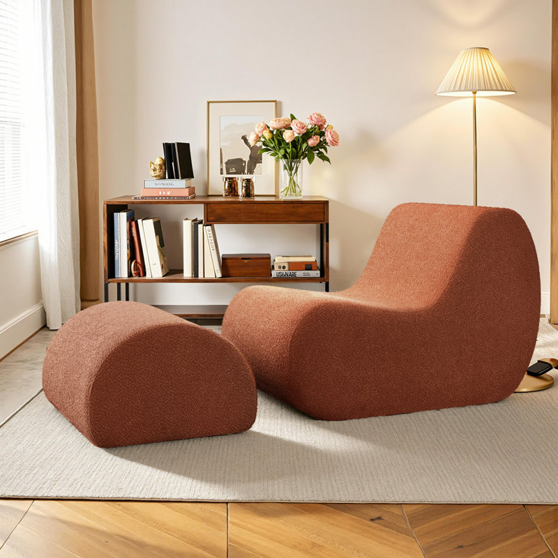Fauteuil d'appoint avec repose-pieds Modern Wave, Mélange de polyester orange brûlé
