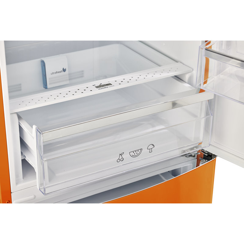 Creamsicle Orange Retro Bottom Freezer Refrigerator with Chrome Handles