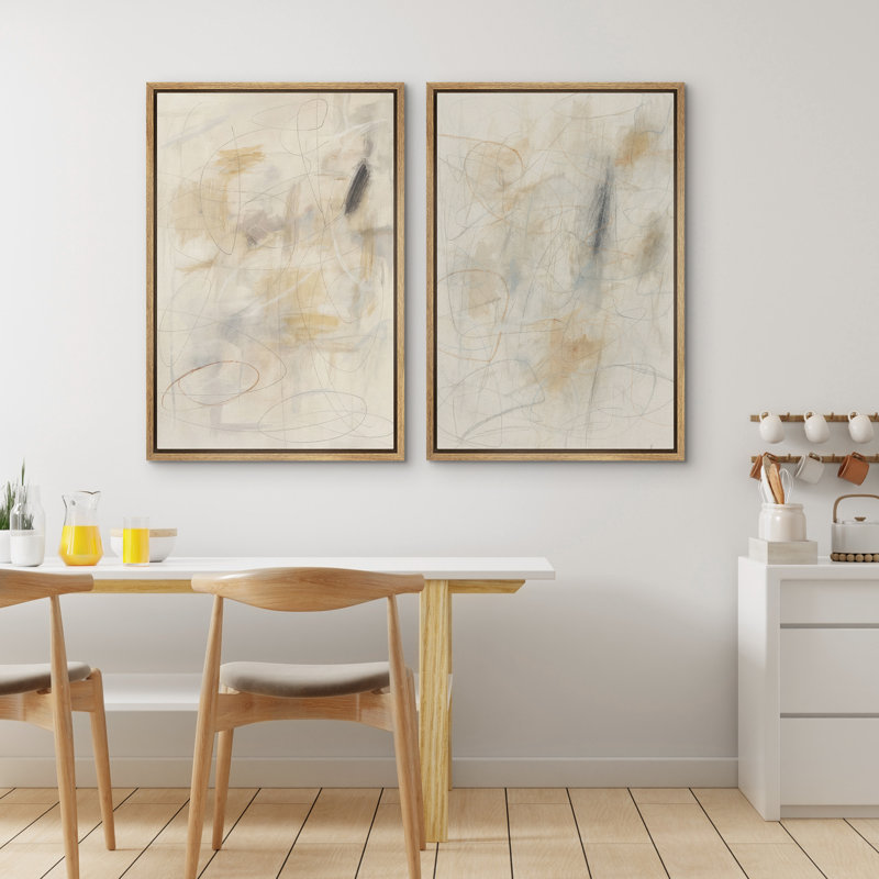 Art mural abstrait, ensemble de 2 reproductions d'art encadrées sur toile, H 24 po x l 32 po, Naturel