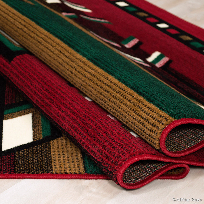 Red and Green Southwestern Geometric 5' x 7' Synthetic Rug
