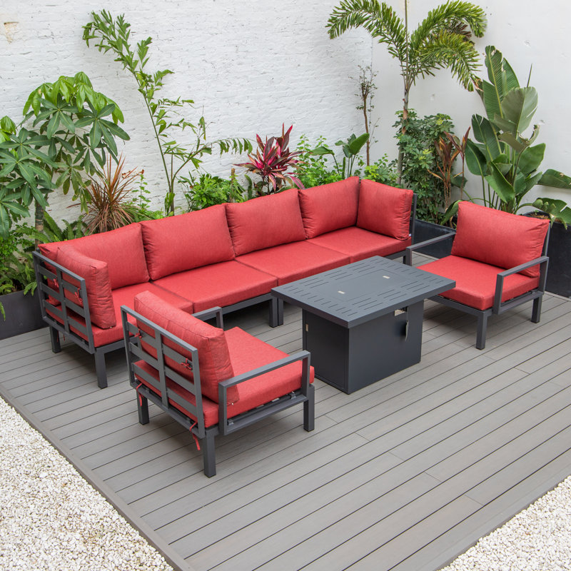 Ensemble de conversation pour patio avec 7 coussins Orren Ellis Hamilton, Rouge