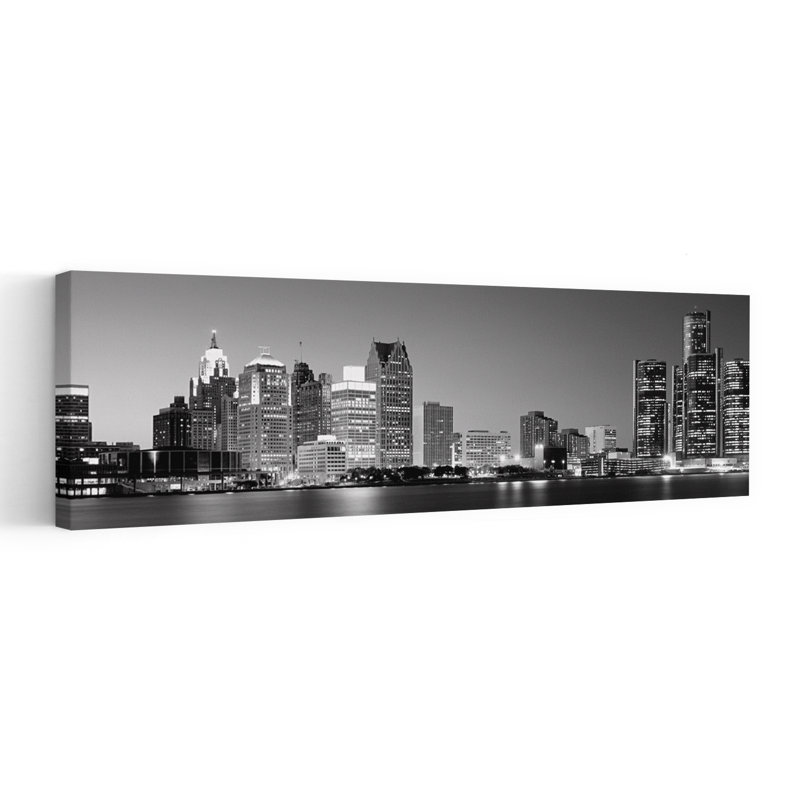 City at the waterfront Lake Erie Detroit Wayne County Michigan USA 1 Piece Wrapped Canvas Panoramic Wall Art