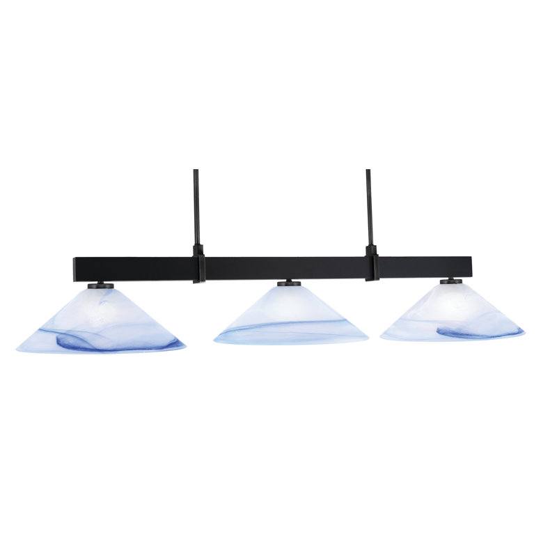 Bar 3 lumières Raheemah Wellington, Noir mat, H 10,25 po x l 16 po x P 16 po, Bleu / blanc