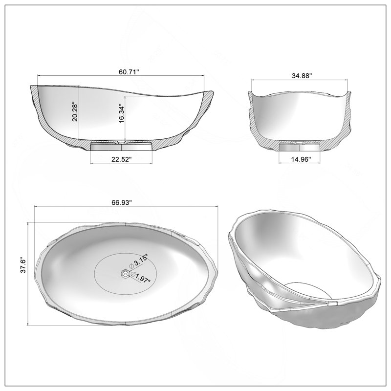 67 Inch Freestanding Solid Surface Soaking Bathtub