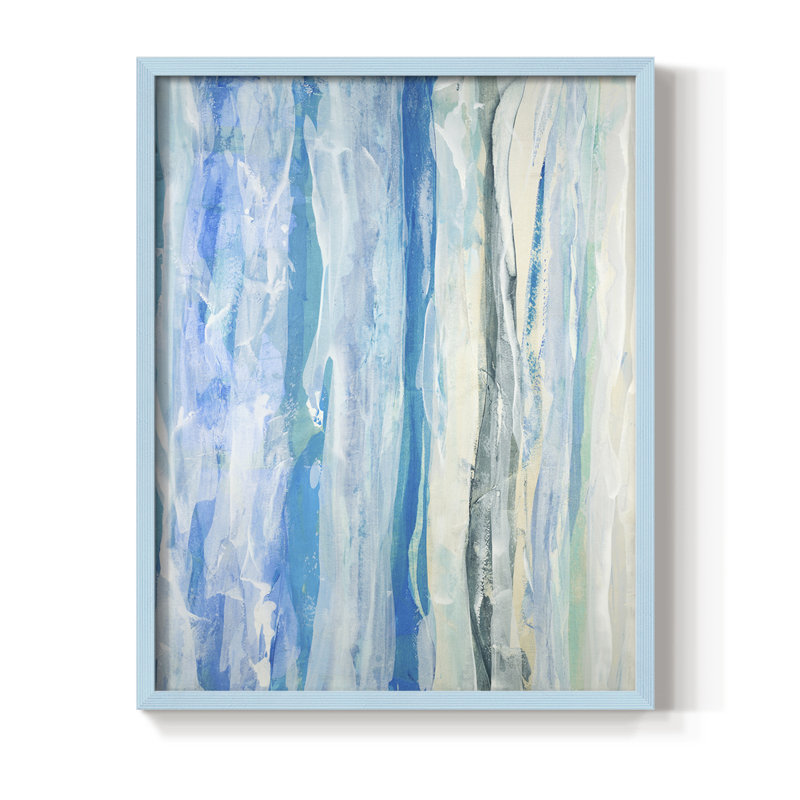 Reproduction encadrée de natation au bord de l'eau - bois massif, Bleu, H 11 po x l 9 po