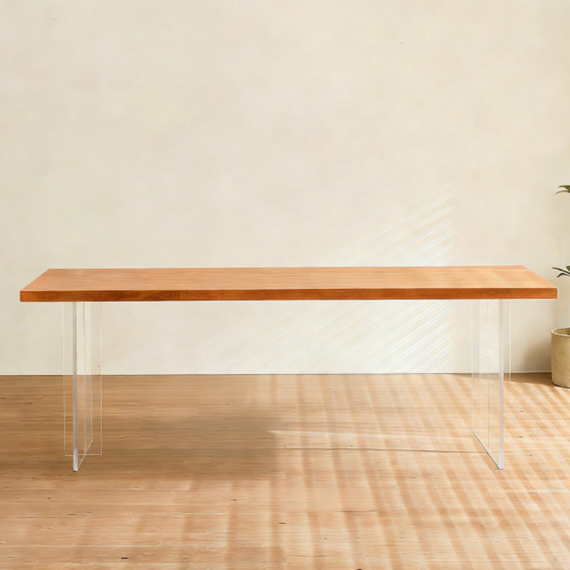 Modern Rectangular Solid Wood Acrylic Dining Table, 29.53"H x 82.68"L x 35.43"W