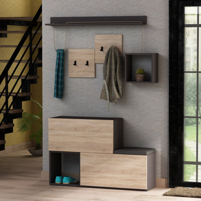 Hall Tree Bench with Shoe Storage and Coat Hooks
