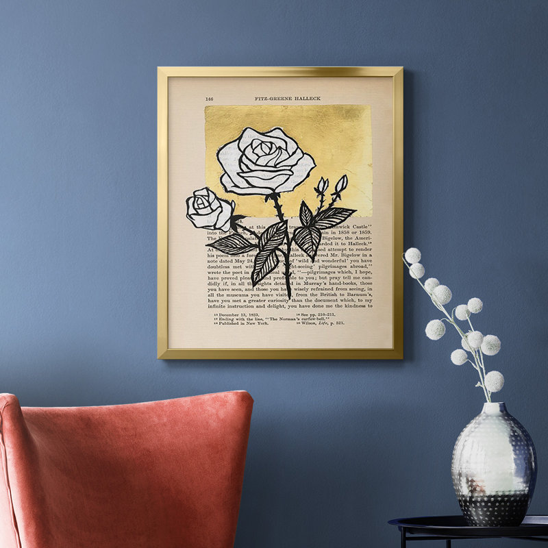 Floral Diary II, toile encadrée de qualité supérieure - prête à être accrochée, Or, H 24 po x l 20 po