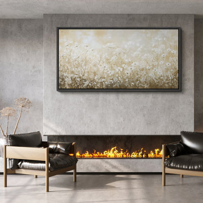 Cream Wildflower Meadow Framed Canvas - Soft Neutral Botanical Wall Art