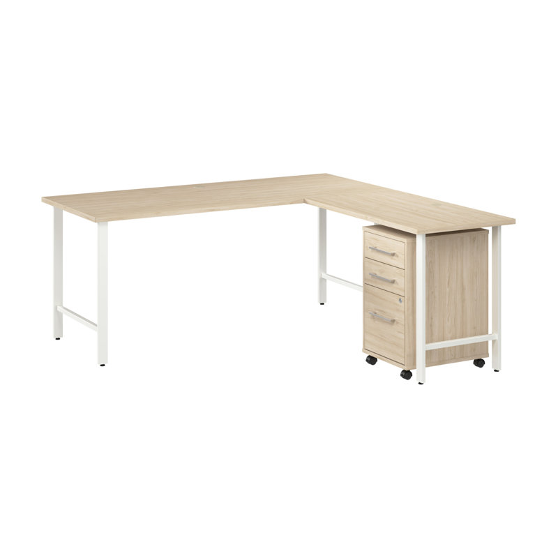 Bush Business Furniture Hustle 72W X 30D L Shaped Computer Desk With 3 Drawer Mobile File Cabinet - Reversible, Natural